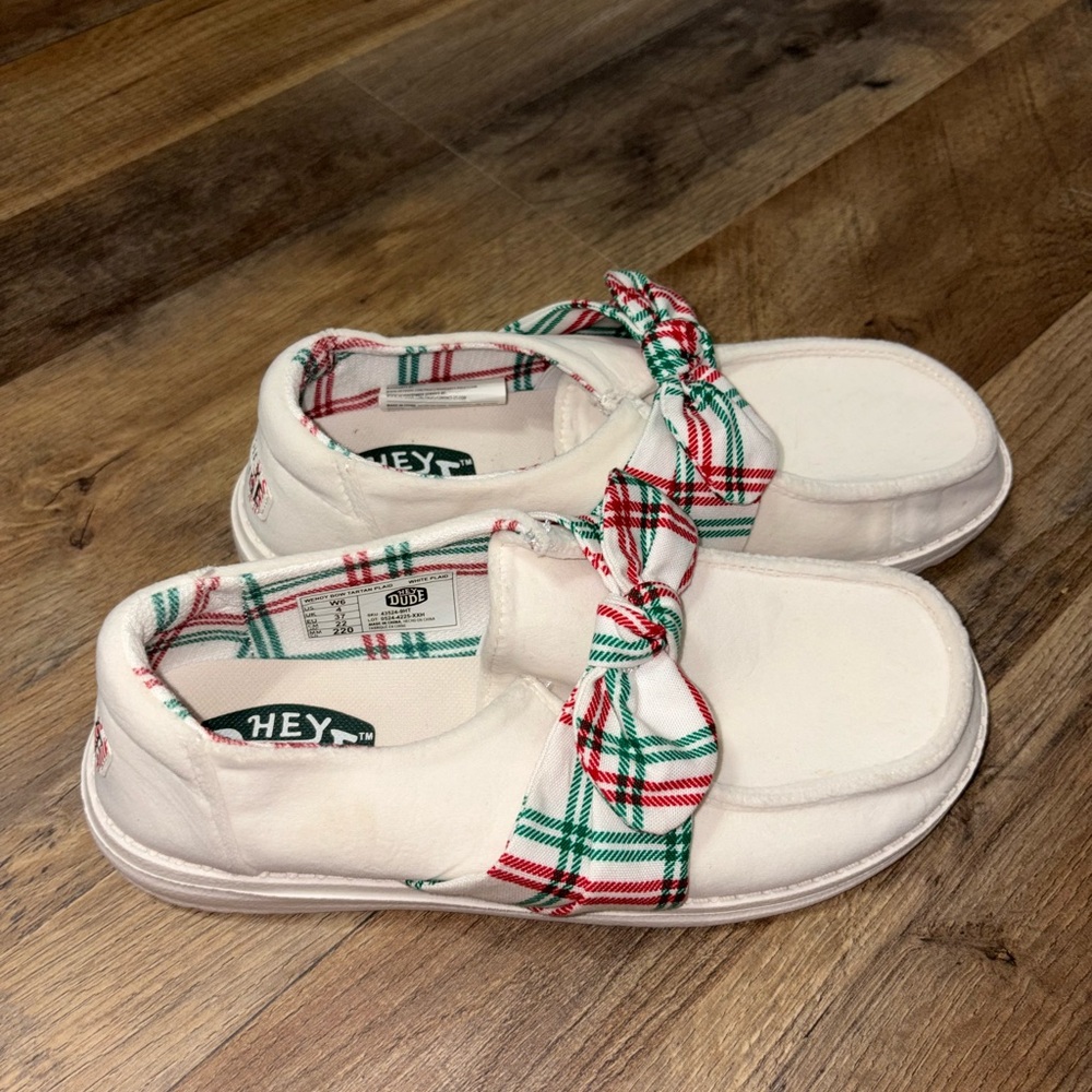 Hey Dude Festive Moccasins with Plaid Bow - Picture 2 of 6